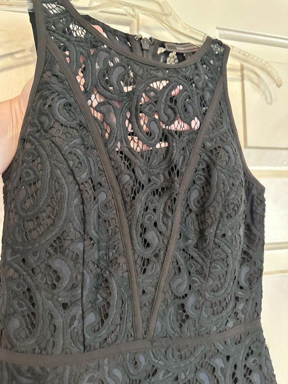 BCBGMAXAZRIA Navy Lace Dress Asymmetrical Tiered Illusion Neck Size 0 Whimsygoth - Picture 8 of 12